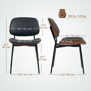 Ensemble de 2 chaises modernes du milieu du siècle avec dossier en bois courbé et pieds en métal