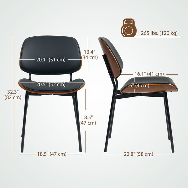 Ensemble de 2 chaises modernes du milieu du siècle avec dossier en bois courbé et pieds en métal