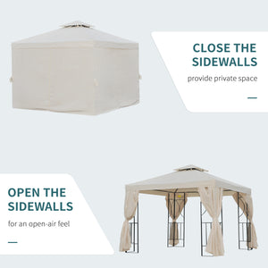 Gazebo 10 x 10 avec toit à double pente et parois latérales, blanc crème