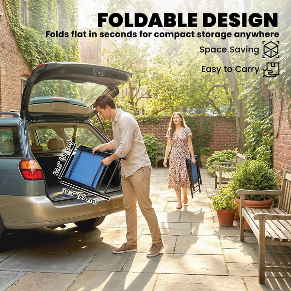 Ensemble de 4 chaises de patio pliantes d'extérieur à dossier haut avec assise en maille respirante, bleues