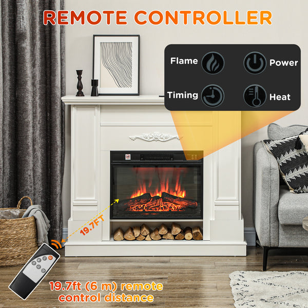 Cheminée électrique 1400W de 46" avec manteau et étagère, blanc