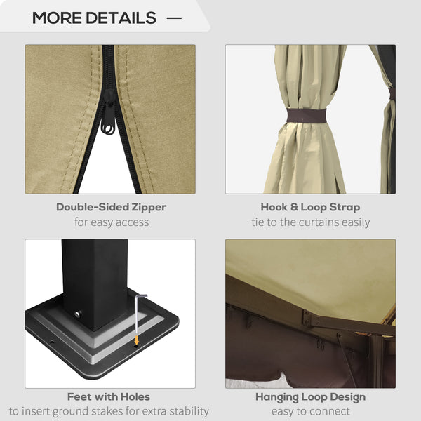 Gazebo 10 x 10 avec parois latérales en filet zippées et structure en aluminium, beige