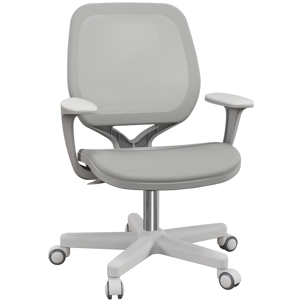 Chaise de bureau Vinsetto grise avec dossier en maille respirante, accoudoirs fixes et roulettes pivotantes de sécurité, parfaite pour un usage quotidien à domicile ou au bureau