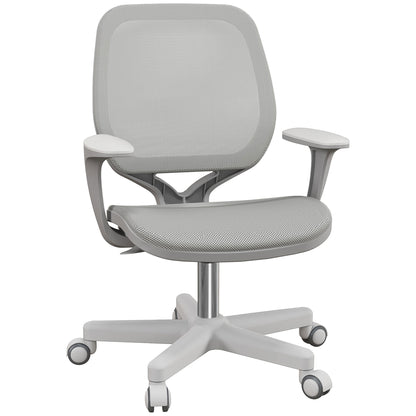Office chair with mesh back, safety swivel casters, armrests, gray