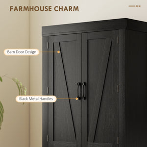 Meuble de rangement style campagnard avec 4 portes de grange, noir