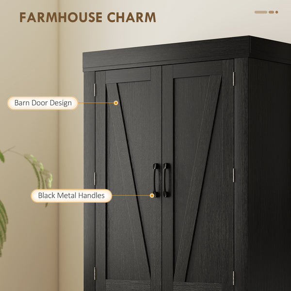 Meuble de rangement style campagnard avec 4 portes de grange, noir