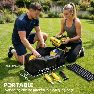 9.5m (31ft) Portable Volleyball Net Set with Adjustable Height Steel Poles, Volleyball, Boundary Line, and Carry Bag