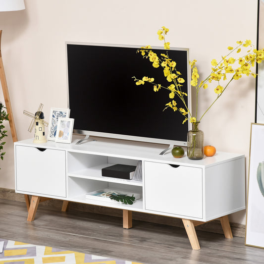 Meuble TV moderne en bois avec 2 tiroirs de rangement pour téléviseurs jusqu'à 65 pouces, blanc