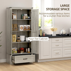 Armoire de cuisine style campagnard avec étagères réglables, armoire de cuisine à 2 portes, gris clair vieilli