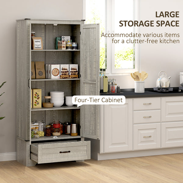 Armoire de cuisine style campagnard avec étagères réglables, armoire de cuisine à 2 portes, gris clair vieilli