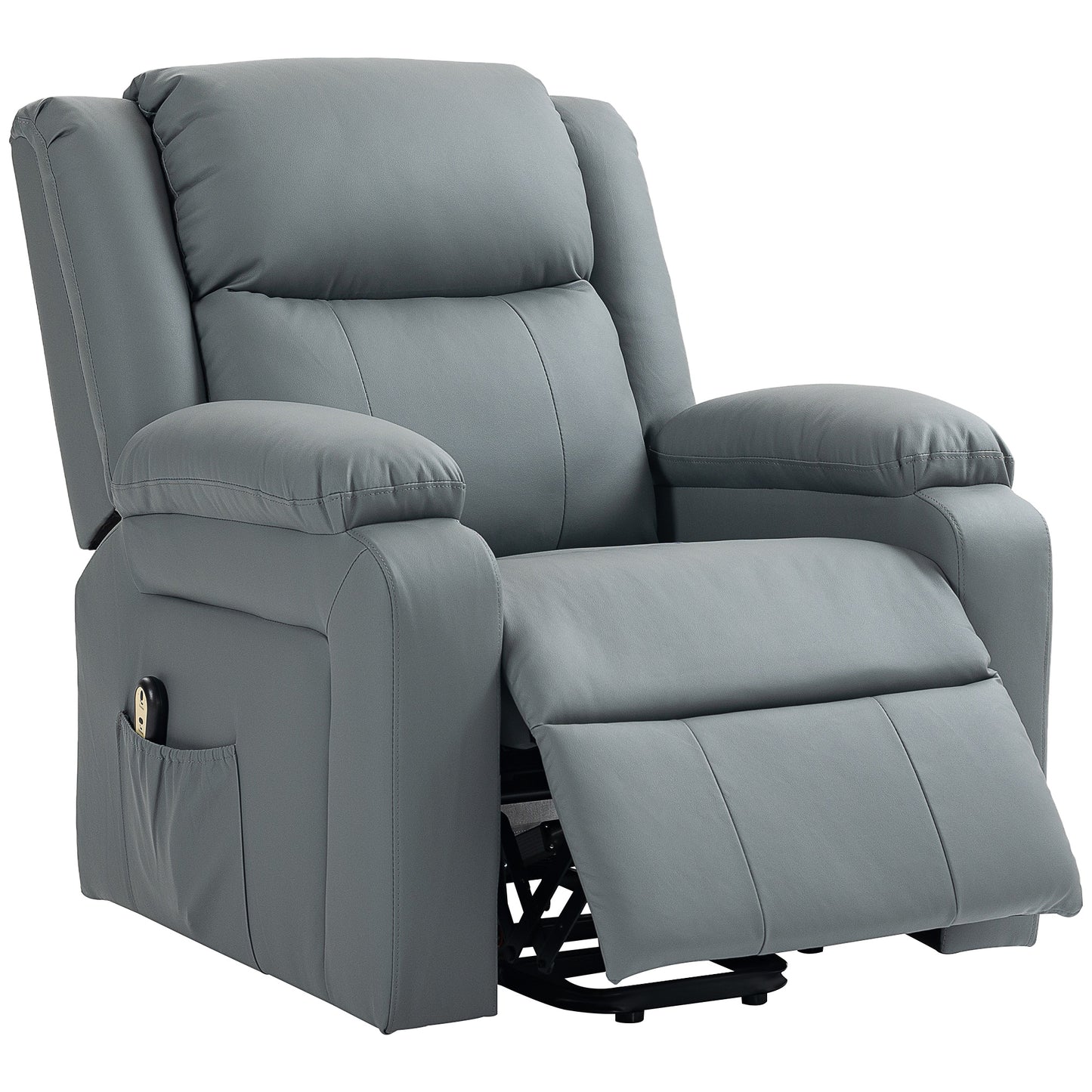 Fauteuil releveur électrique en cuir synthétique avec télécommande, poches latérales, montage rapide, gris