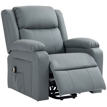 Fauteuil releveur électrique en cuir synthétique avec télécommande, poches latérales, montage rapide, gris