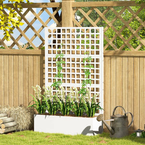 Jardinière surélevée galvanisée avec treillis pour plantes grimpantes, blanche