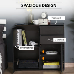 Glossy lacquered sideboard with 2 drawers, 2 doors and an adjustable shelf, push-to-open, black