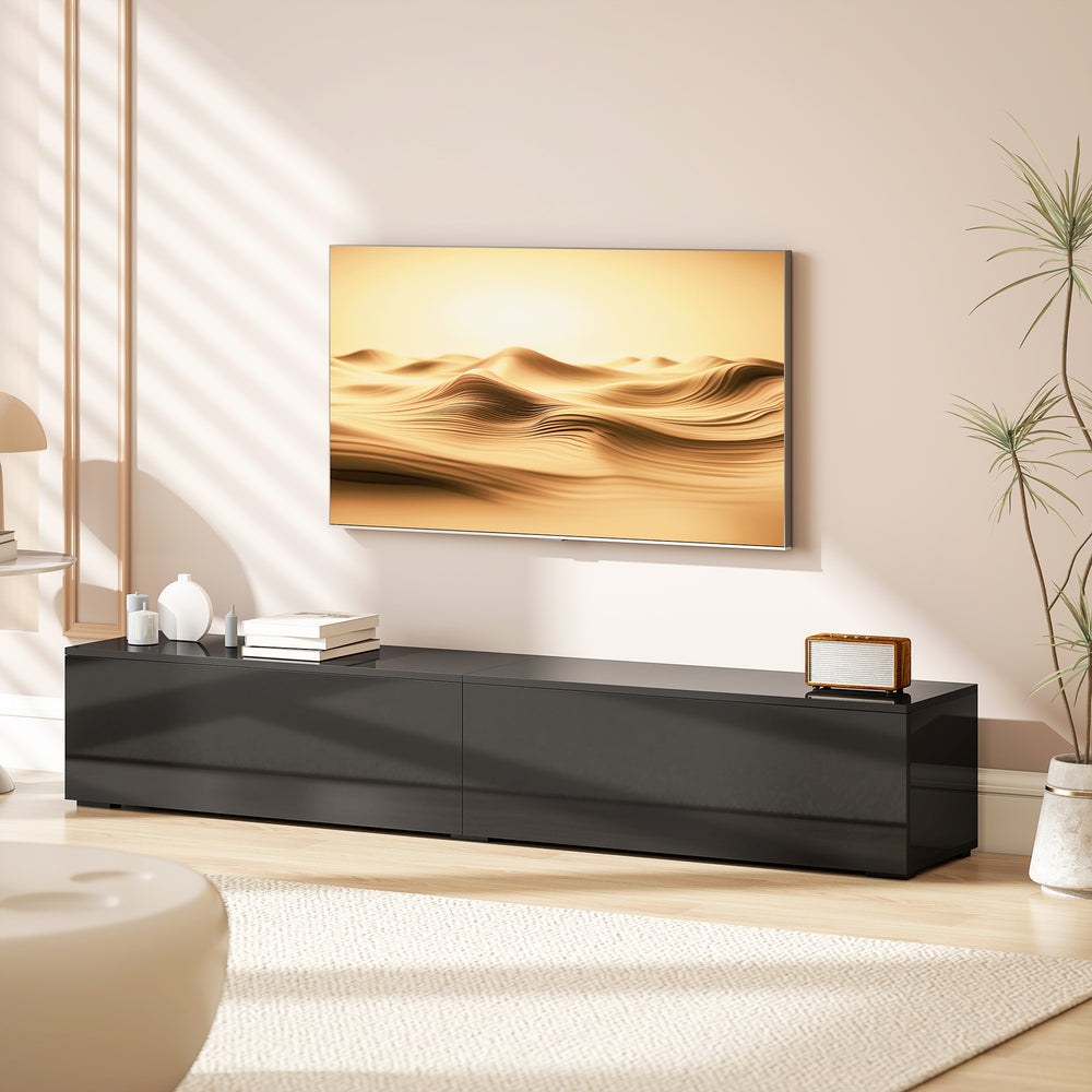 Floating TV Stand for TVs up to 75 Inch, 70.9" TV Cabinet, Entertainment Center with 2 Flip Doors, High Gloss Black