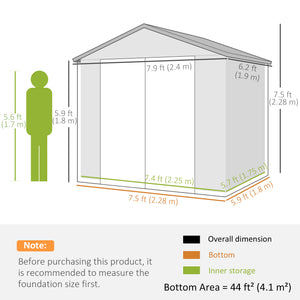 Abri de jardin en plastique avec porte à loquet, aérations, toit incliné, gris clair