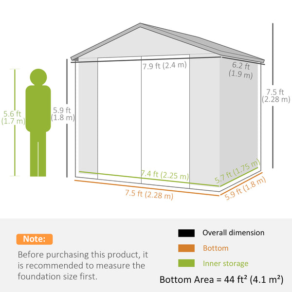 Abri de jardin en plastique avec porte à loquet, aérations, toit incliné, gris clair