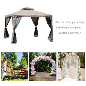 10' x 10' Patio Gazebo Outdoor Pavilion 2 Tire Roof Canopy Shelter Garden Event Party Tent Steel Frame, Brown
