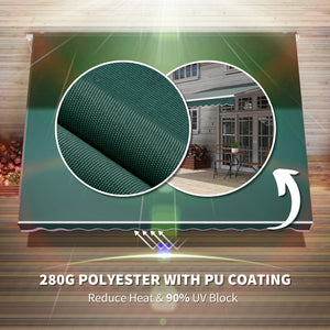 12' x 8' Retractable Awning Patio Awnings Sun Shade Shelter with Manual Crank Handle, UV & Water-Resistant Fabric and Aluminum Frame for Deck Balcony Yard, Green