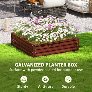 Raised planter in galvanized steel, dark brown wood effect