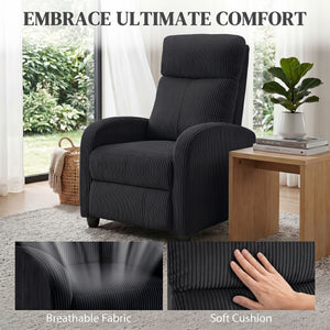 Corduroy Home Theater Seating, Push Back Recliner Chair with Padded Seat for Living Room, Black