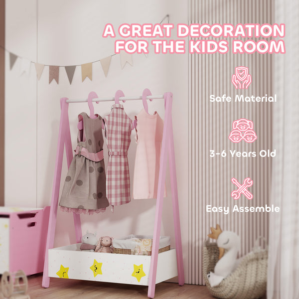Portant à vêtements avec étagère de rangement et cintres, rose