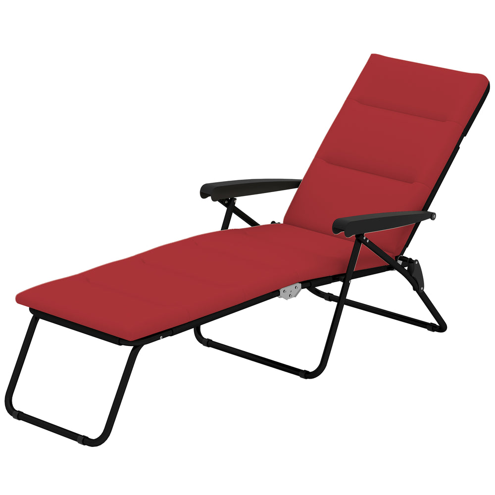 Foldable Lounge Chair, Reclining Patio Sun Lounger with 6-Position Adjustable Back, Wine Red