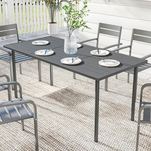 Table de salle à manger d'extérieur pour 6 personnes en métal avec plateau à lattes.