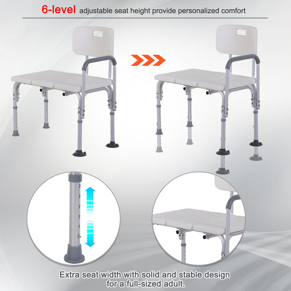 6-Level Adjustable Bath and Shower Transfer Bench White