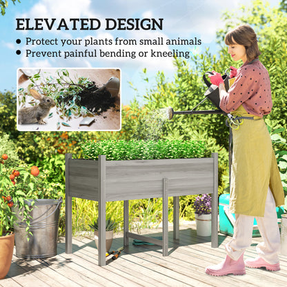 Outsunny Wooden Raised Bed with Drainage Holes for Vegetables, Flowers and Outdoor Garden Beds, 115 x 55 x 80 cm, Grey