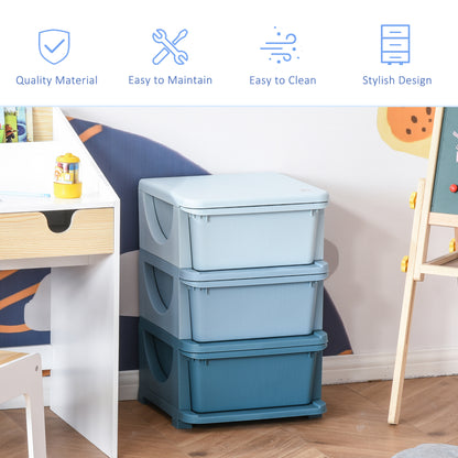 Organiseur de jouets pour enfants à 3 tiroirs en plastique, bleu