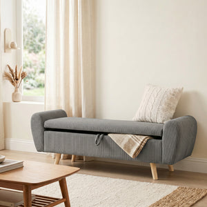 Banc de rangement 59 po en velours côtelé, gris foncé