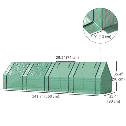 Outsunny Mini Portable Tunnel Greenhouse for Plants and Flowers, Warm Greenhouse with Zippered Roll-Up Doors, Green