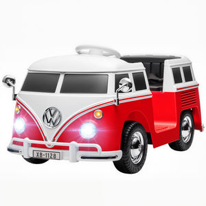 Voiture électrique 12V, Volkswagen T1 sous licence, avec double moteur et démarrage progressif, pour les 3-7 ans, rouge.