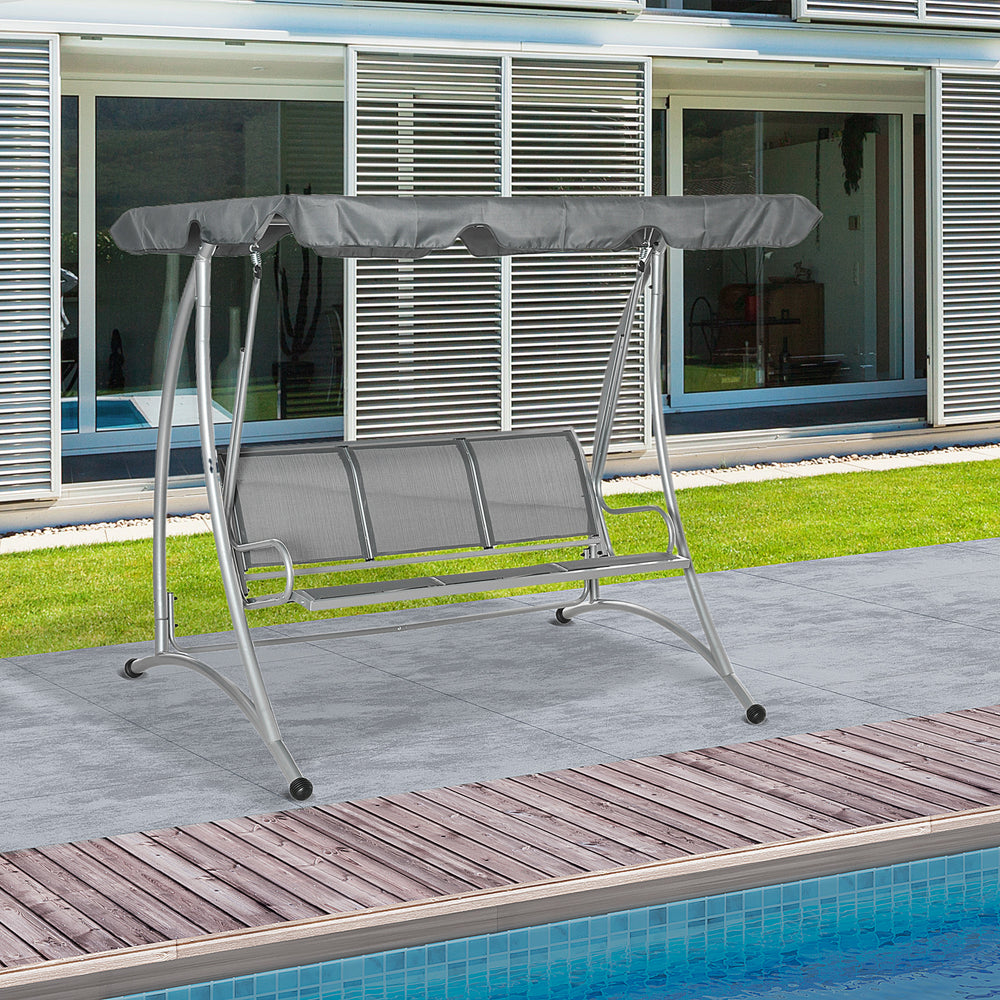 3 Person Patio Swing Seats with Adjustable Canopy Outdoor Swing Chair Bench for Garden, Poolside, Dark Grey