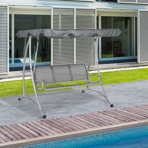 3 Person Patio Swing Seats with Adjustable Canopy Outdoor Swing Chair Bench for Garden, Poolside, Dark Grey
