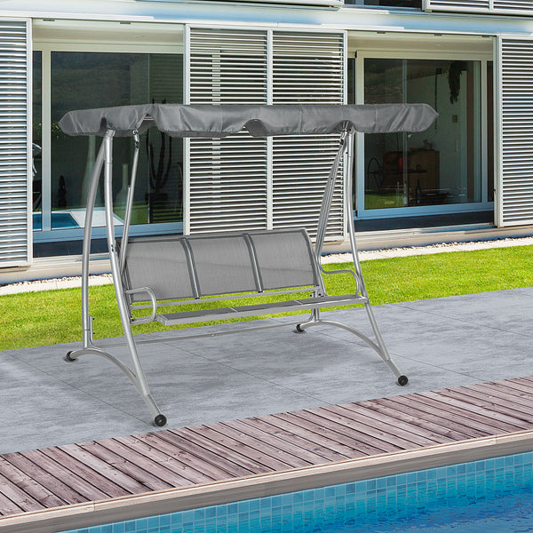 3 Person Patio Swing Seats with Adjustable Canopy Outdoor Swing Chair Bench for Garden, Poolside, Dark Grey