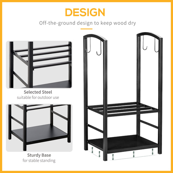 Range-bûches de 40 cm à 2 niveaux avec 4 outils noir