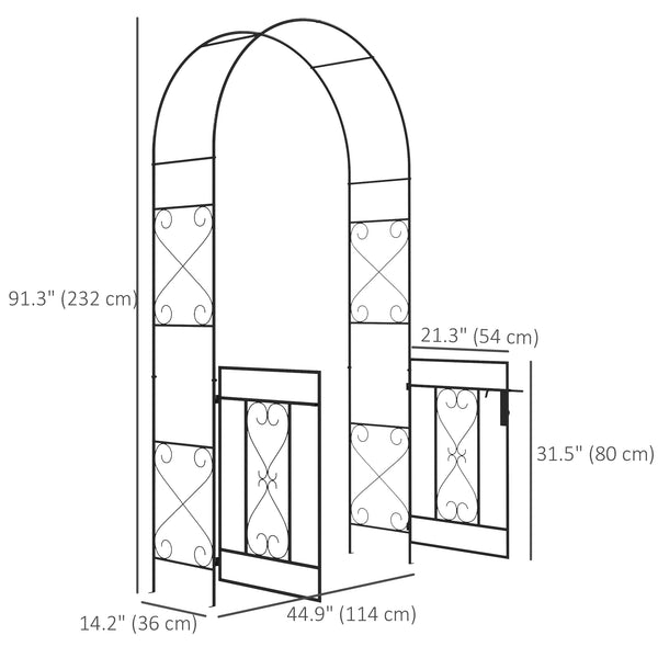Arche de jardin en métal avec portillon, treillis pour plantes grimpantes, noire
