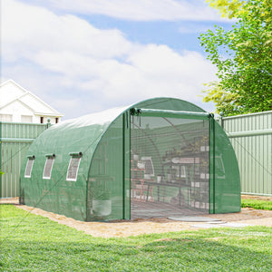 Direct access greenhouse, UV and wind resistant, with support bars, green