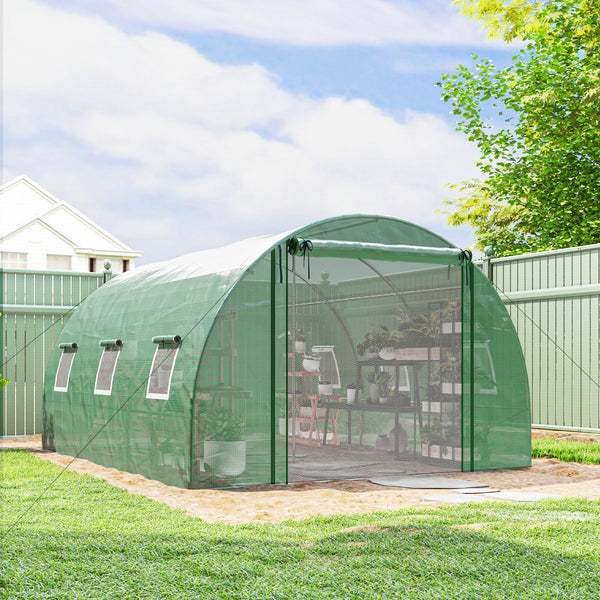 Direct access greenhouse, UV and wind resistant, with support bars, green