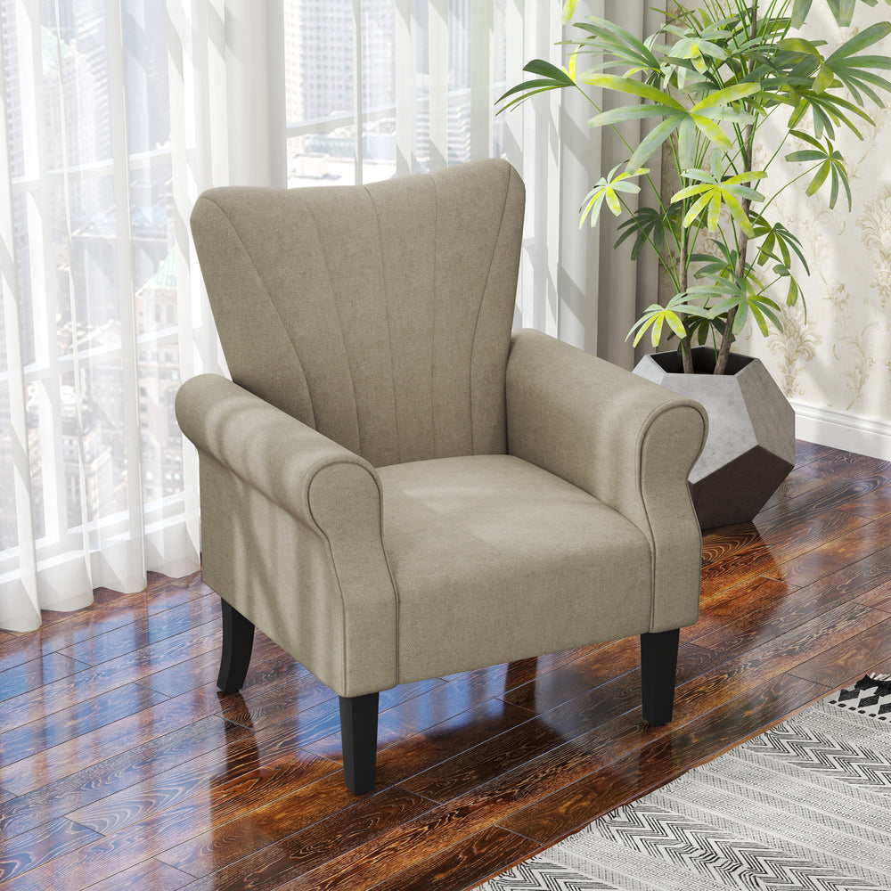 Fauteuil d'appoint en tissu avec pieds en bois, beige