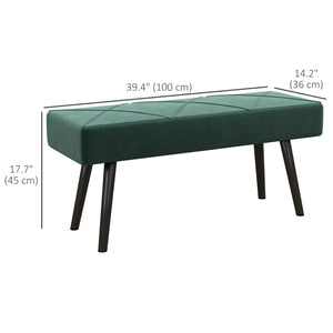 Banc de chambre rembourré moderne avec pieds en acier, vert