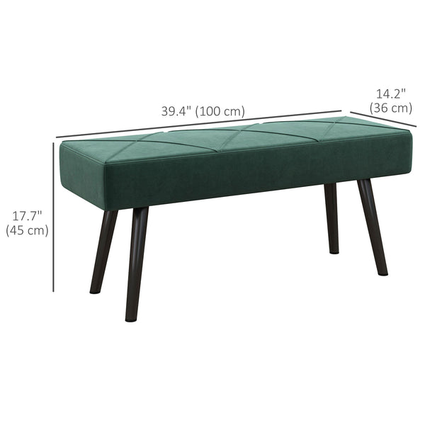 Banc de chambre rembourré moderne avec pieds en acier, vert