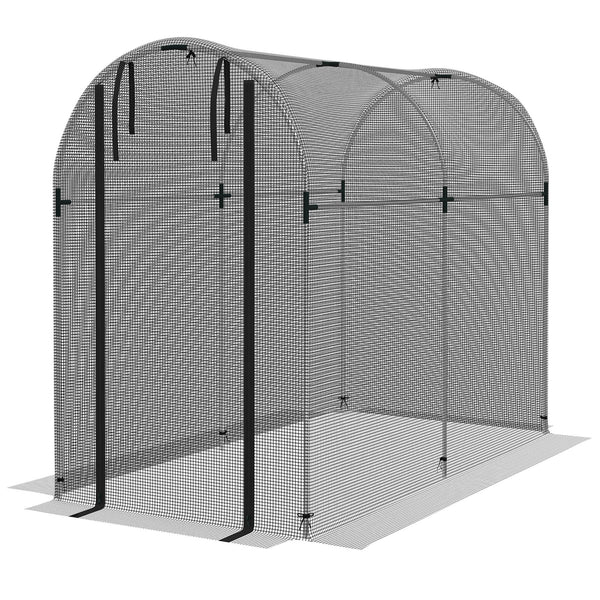 Plant protection tent with zippered door, black