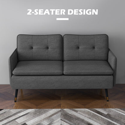 Canapé causeuse moderne 55 pouces, en tissu avec dossier capitonné et pieds en acier, gris foncé