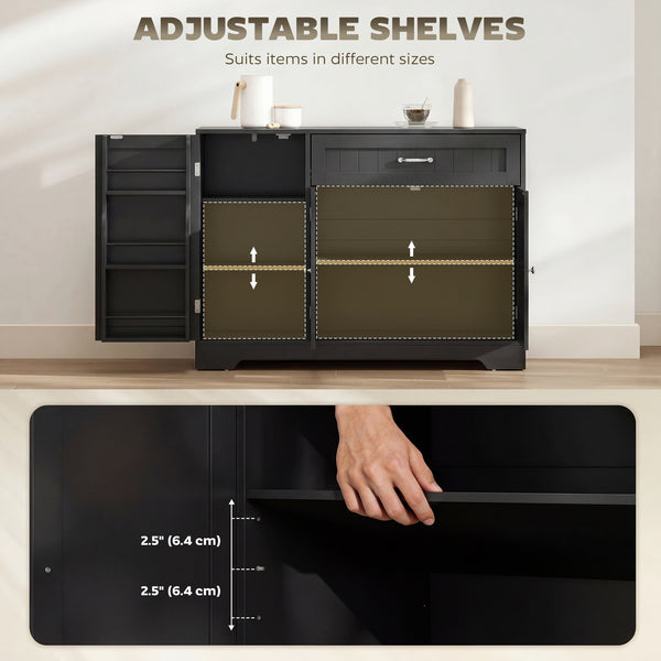 44" Modern Kitchen Storage Cabinet with Drawer, Adjustable Shelves, Small Kitchen Pantry with Door Racks, Black