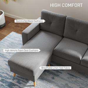Sectional Sofa with Reversible Chaise Lounge, Wooden Legs for Living Room, Bedroom, Dark Gray