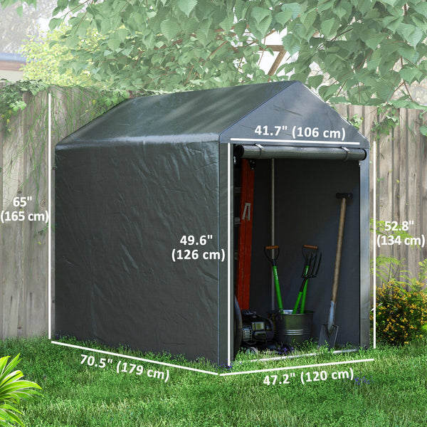 Portable garden shed with roll-up door