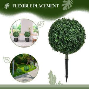 Set of 2 artificial ball-shaped bushes with stakes, UV resistant